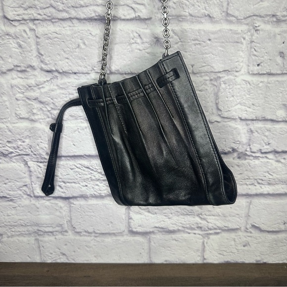 3.1 Phillip Lim Florence Leather Black Pleated Drawstring Tote Bucket Bag - Picture 3 of 5